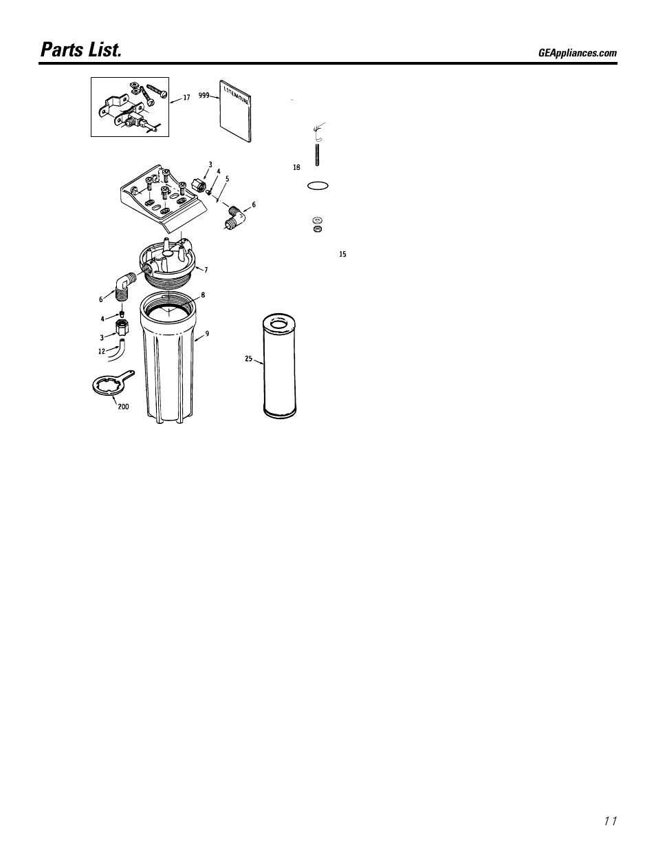 Parts list/catalog, Parts list | GE GX1S04C User Manual | Page 11 / 36