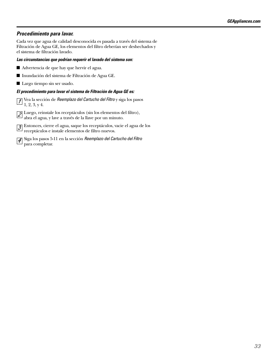 Procedimiento para lavado | GE GX1S04C User Manual | Page 33 / 36