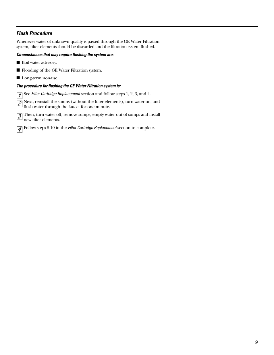 Flush procedure | GE GX1S04C User Manual | Page 9 / 36