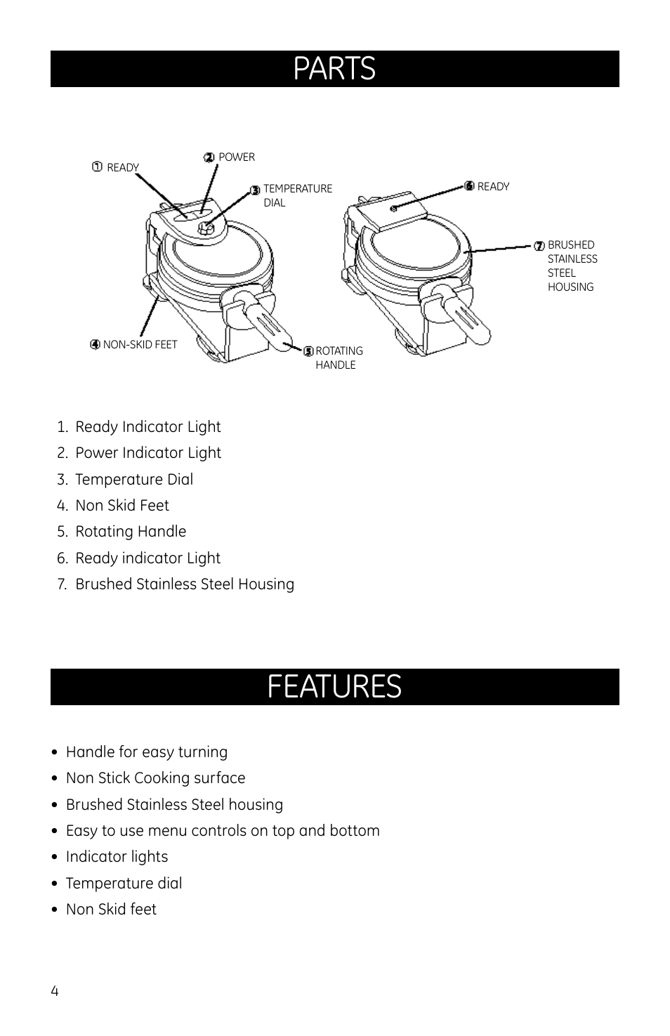 Parts features | GE 169093 User Manual | Page 4 / 8