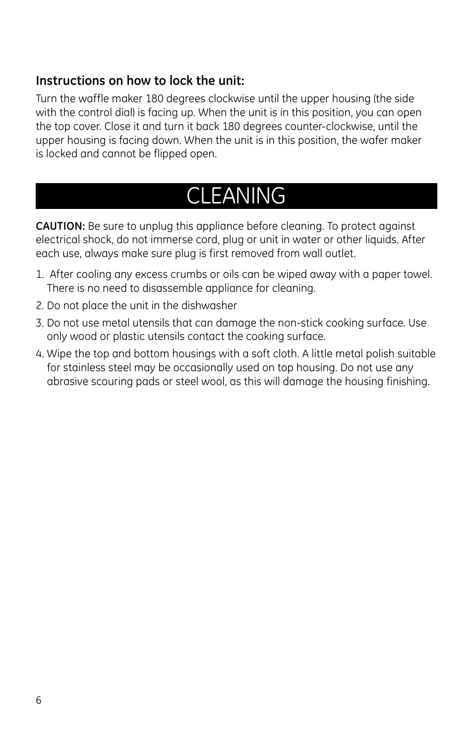 Cleaning | GE 169093 User Manual | Page 6 / 8