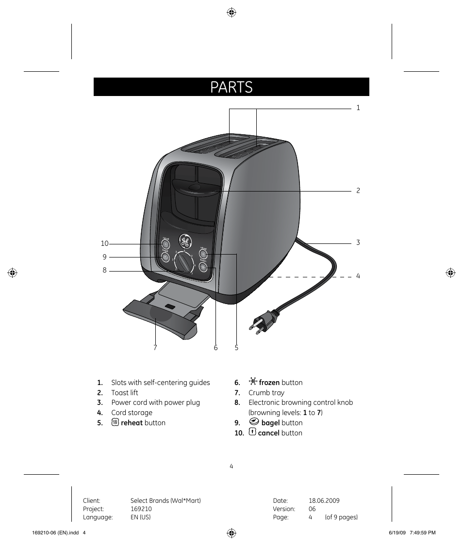 Parts | GE 169120 User Manual | Page 4 / 10