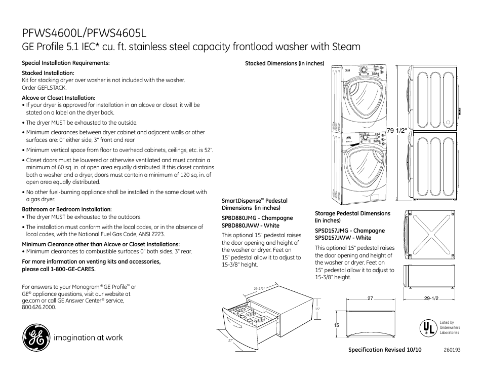 GE Profile PFWS4600LWW User Manual | Page 2 / 3