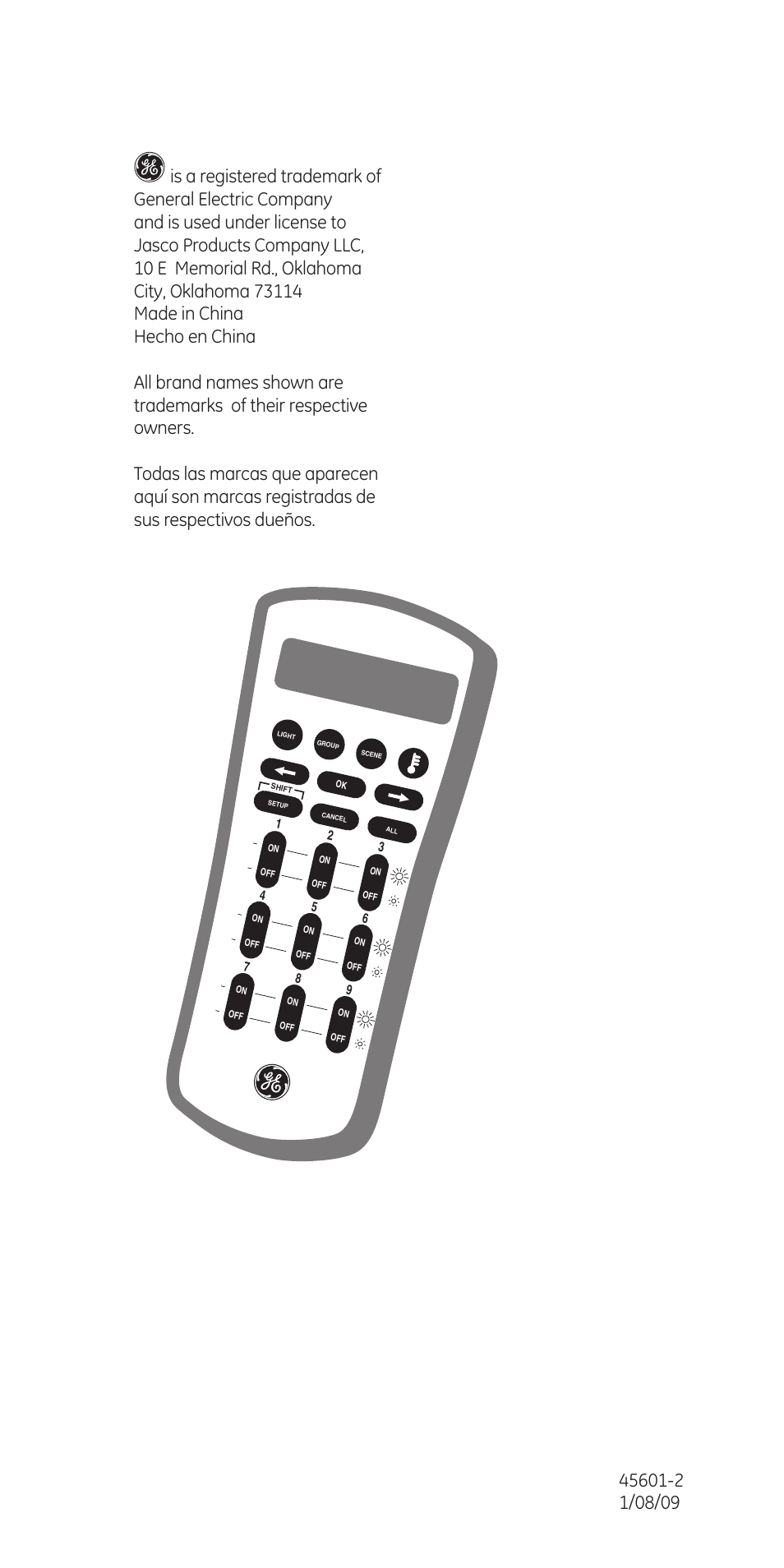 Basic remot e lcd remot e, Ge smarthome | GE 45601 User Manual | Page 20 / 20