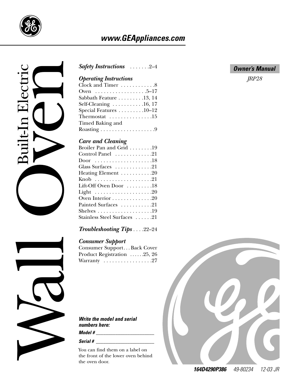 GE JRP 28 User Manual | 28 pages