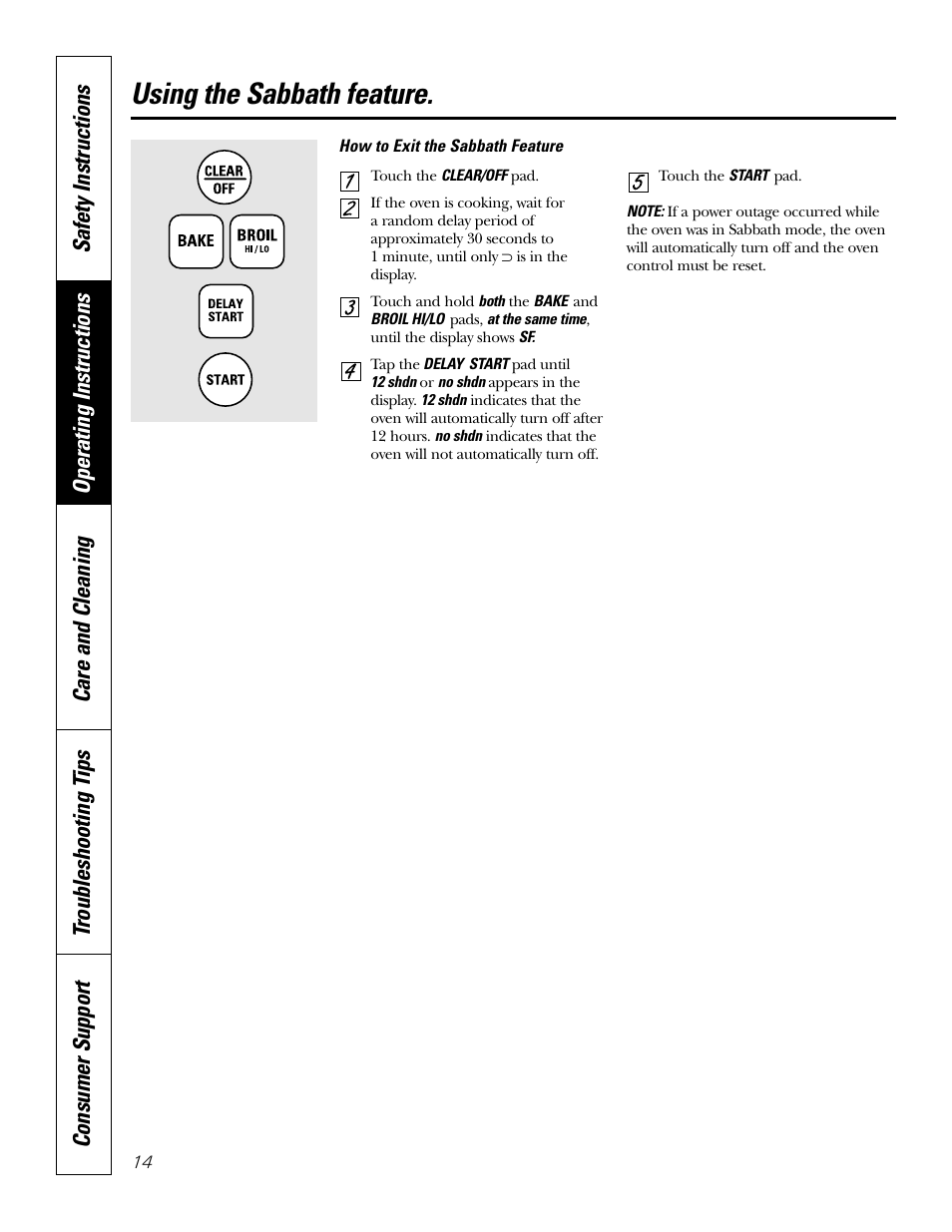 Using the sabbath feature | GE JRP 28 User Manual | Page 14 / 28