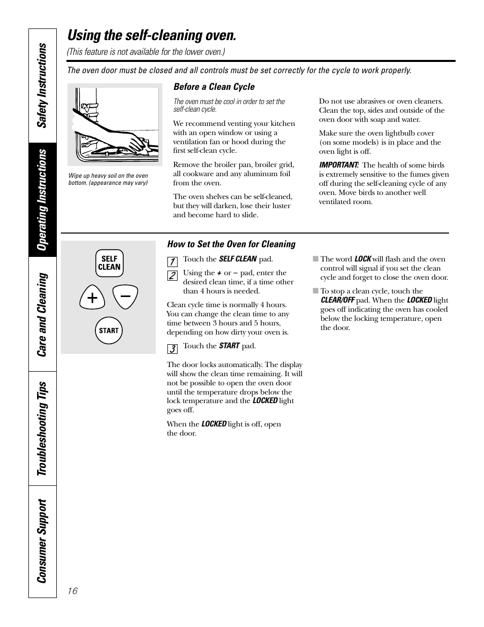 Self-cleaning, Self-cleaning , 17, Using the self-cleaning oven | GE JRP 28 User Manual | Page 16 / 28