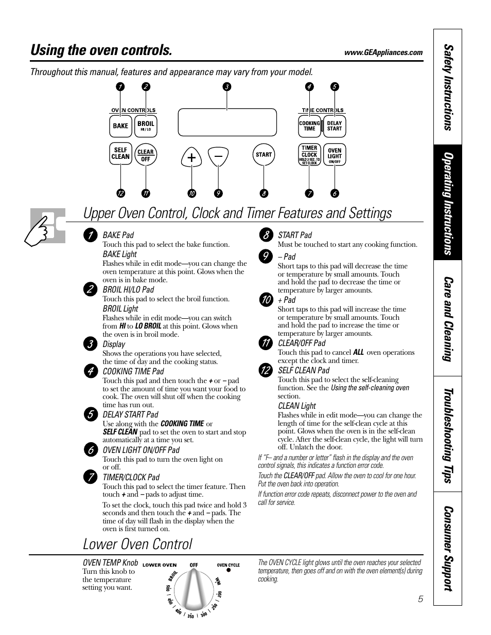 Oven, Oven –17, Using the oven controls | Lower oven control | GE JRP 28 User Manual | Page 5 / 28