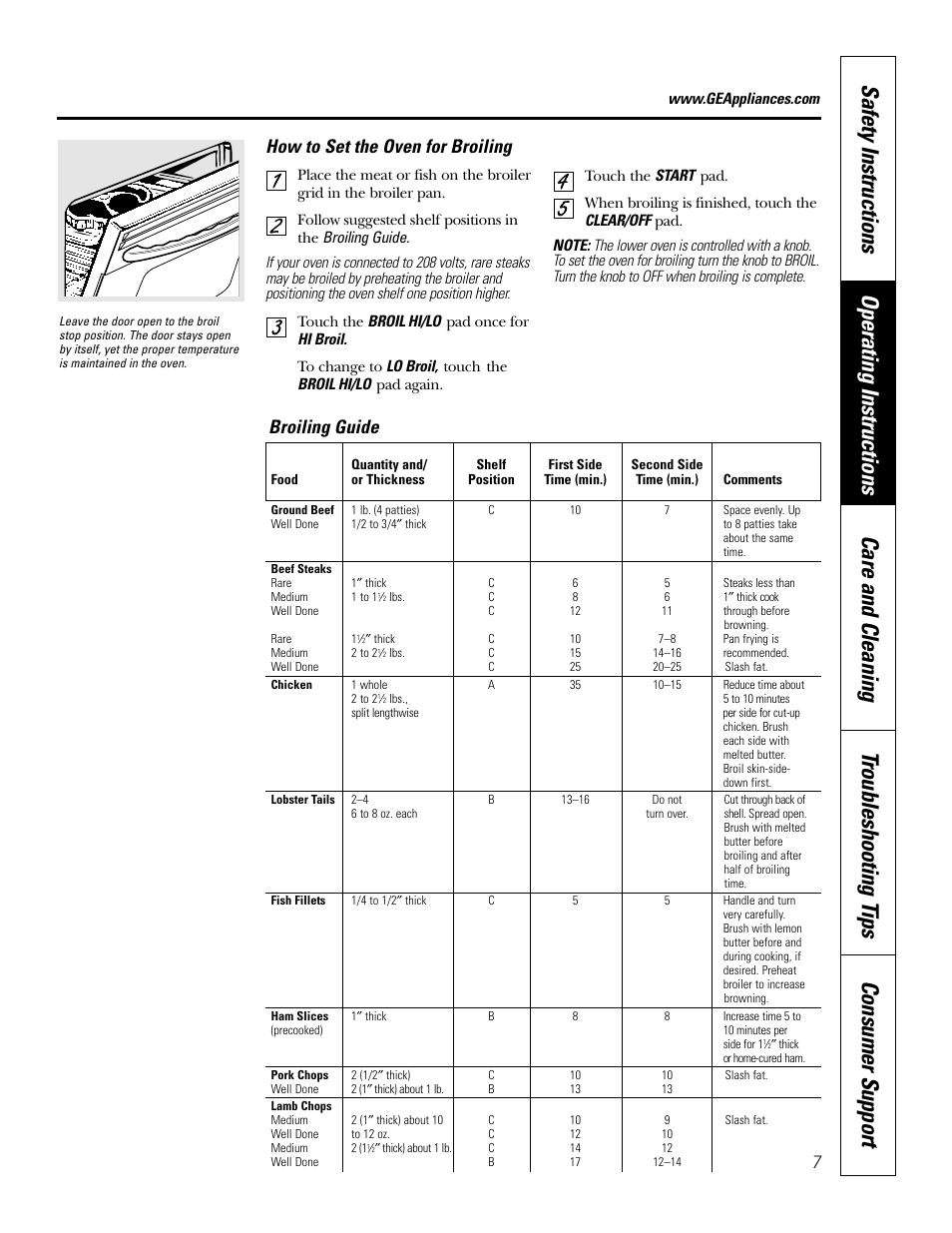How to set the oven for broiling, Broiling guide | GE JRP 28 User Manual | Page 7 / 28