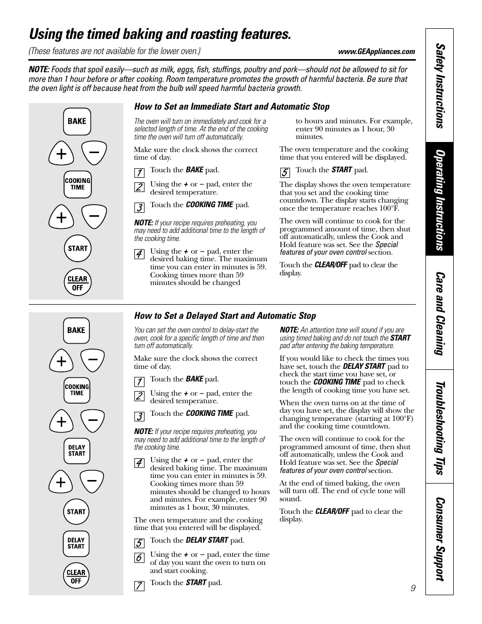 Timed baking and roasting, Using the timed baking and roasting features | GE JRP 28 User Manual | Page 9 / 28