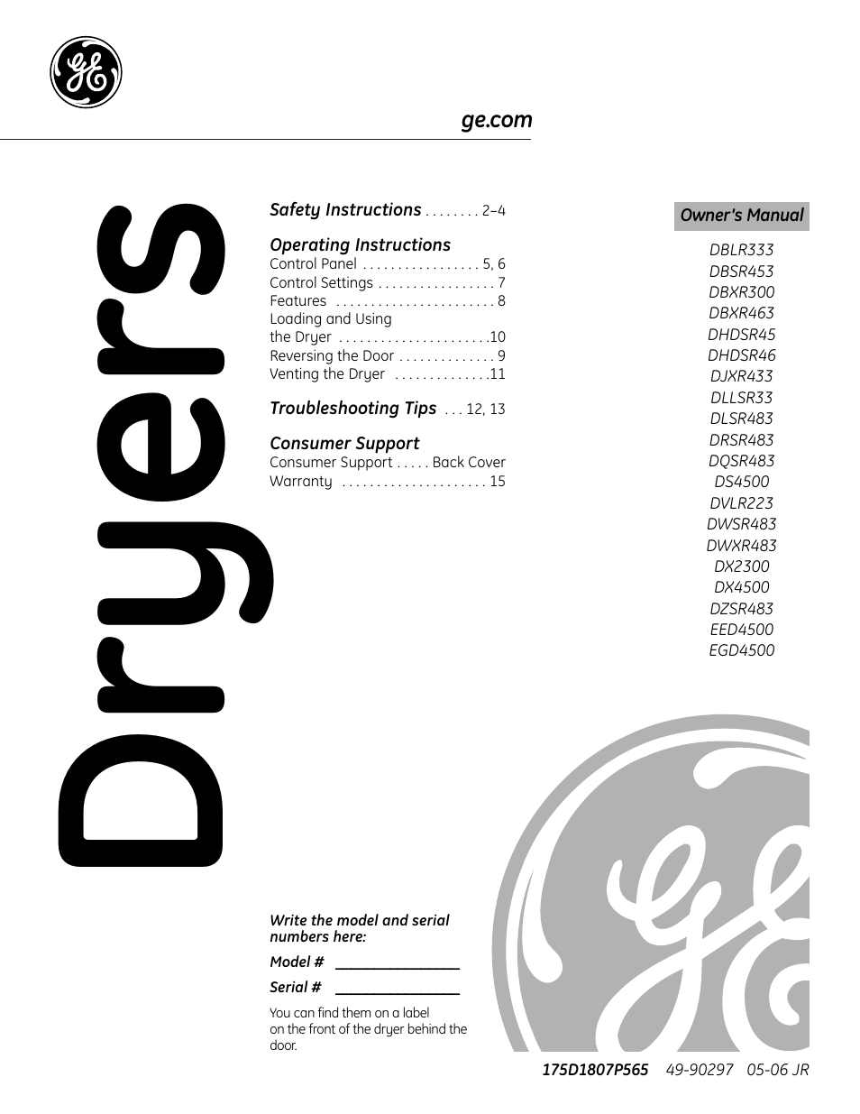 GE DVLR223 User Manual | 16 pages