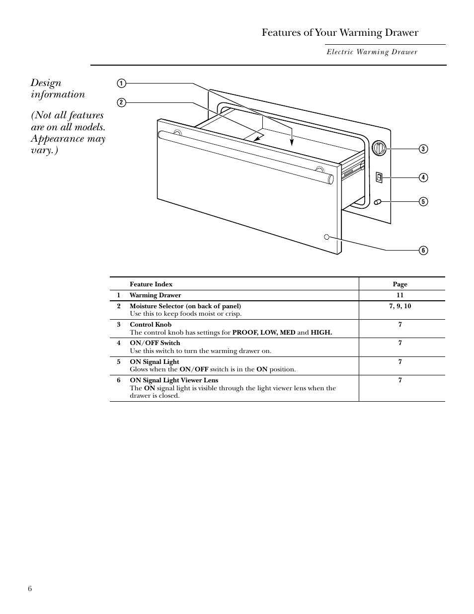 Features of your warming drawer, Using the warming drawer | GE ZKD910 User Manual | Page 6 / 16