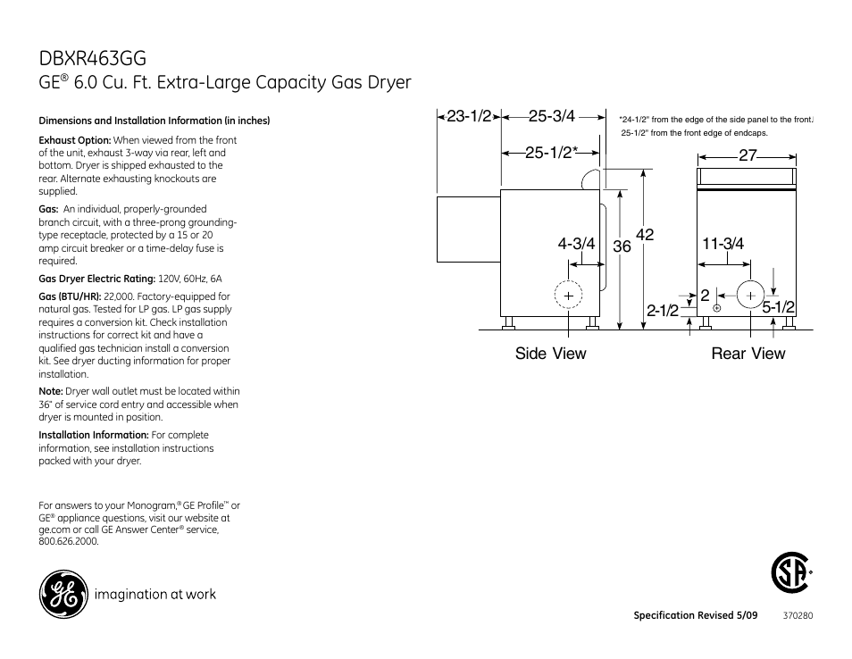GE DBXR463G User Manual | 3 pages