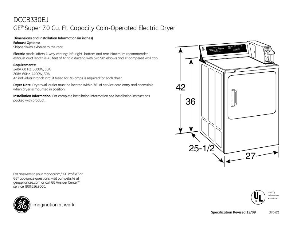 GE DCCB330EJWC User Manual | 3 pages