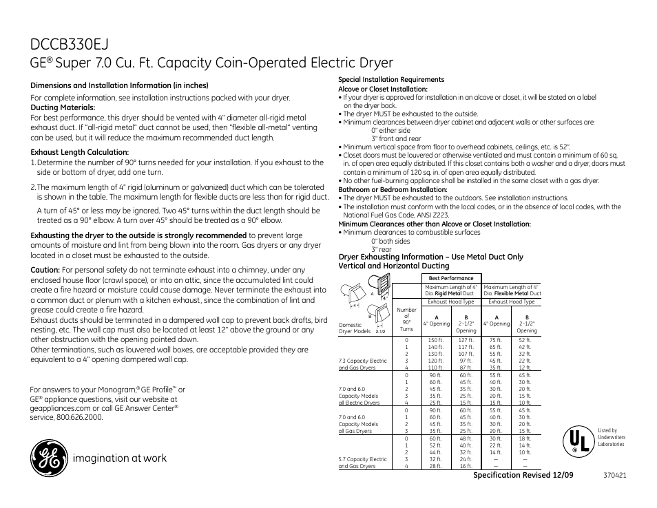 Dccb330ej | GE DCCB330EJWC User Manual | Page 2 / 3