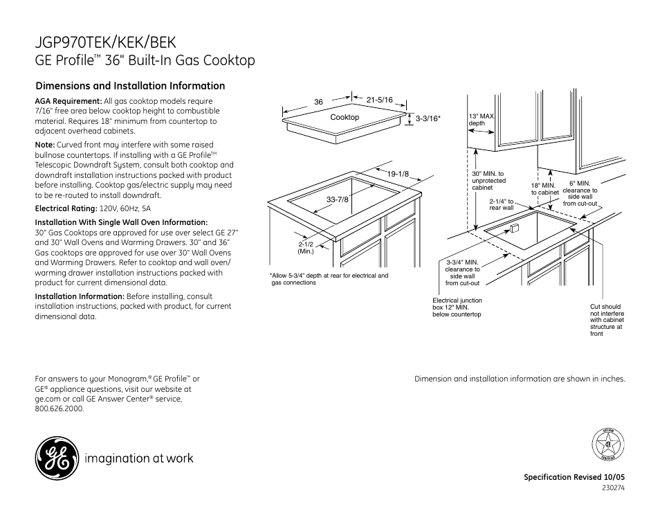 GE JGP970BEK User Manual | 2 pages
