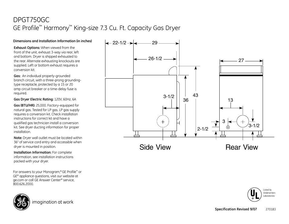 GE DPGT750GCPL User Manual | 3 pages