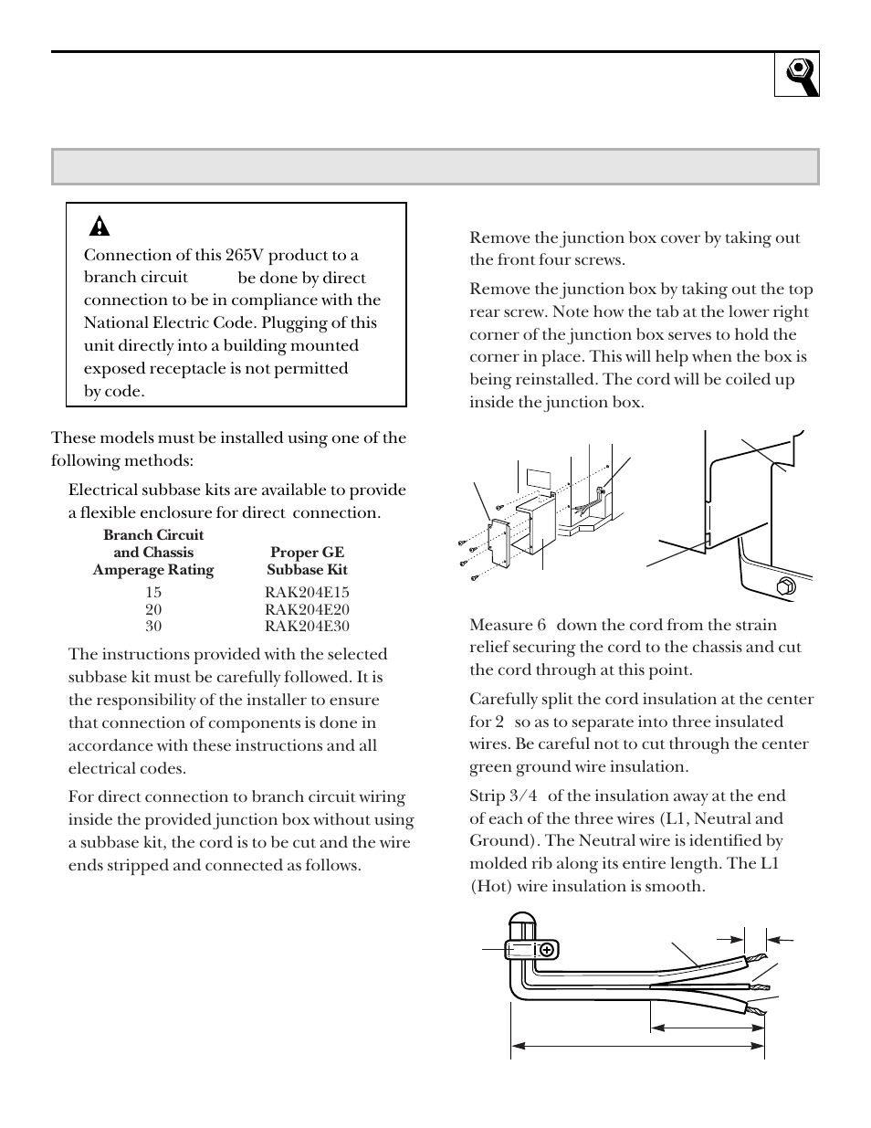 265 volt electrical supply | GE ZONELINE 3200 User Manual | Page 13 / 24