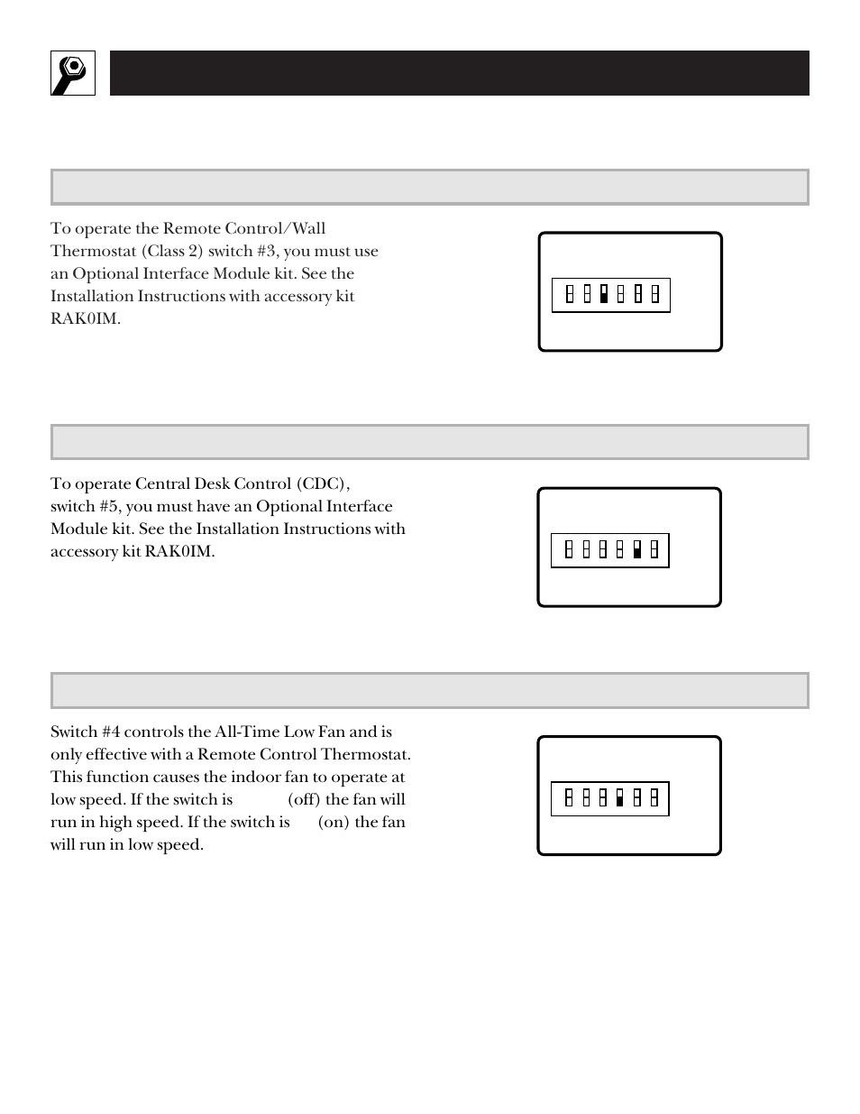 Installation instructions, Remote control/wall thermostat (class 2), Central desk control (load shedding) | All-time low fan | GE ZONELINE 3200 User Manual | Page 18 / 24