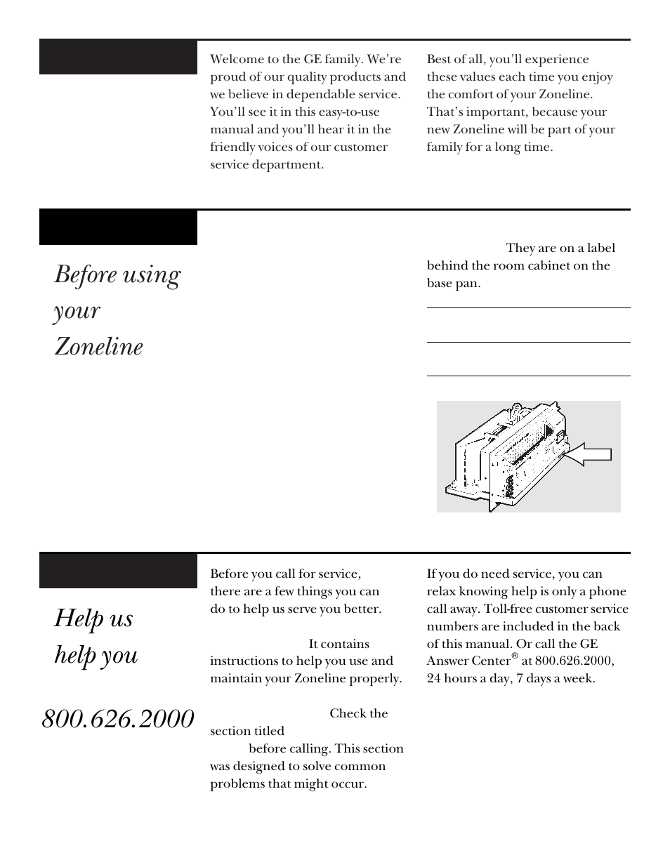 Before using your zoneline, Welcome, Need help | Start here | GE ZONELINE 3200 User Manual | Page 2 / 24