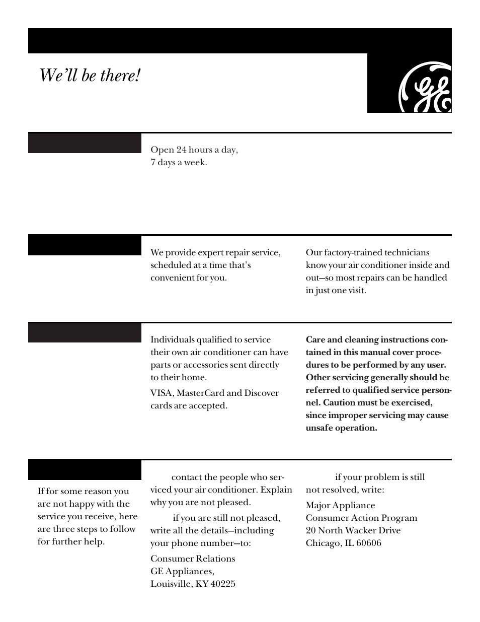 Ge service numbers, We’ll be there | GE ZONELINE 3200 User Manual | Page 23 / 24