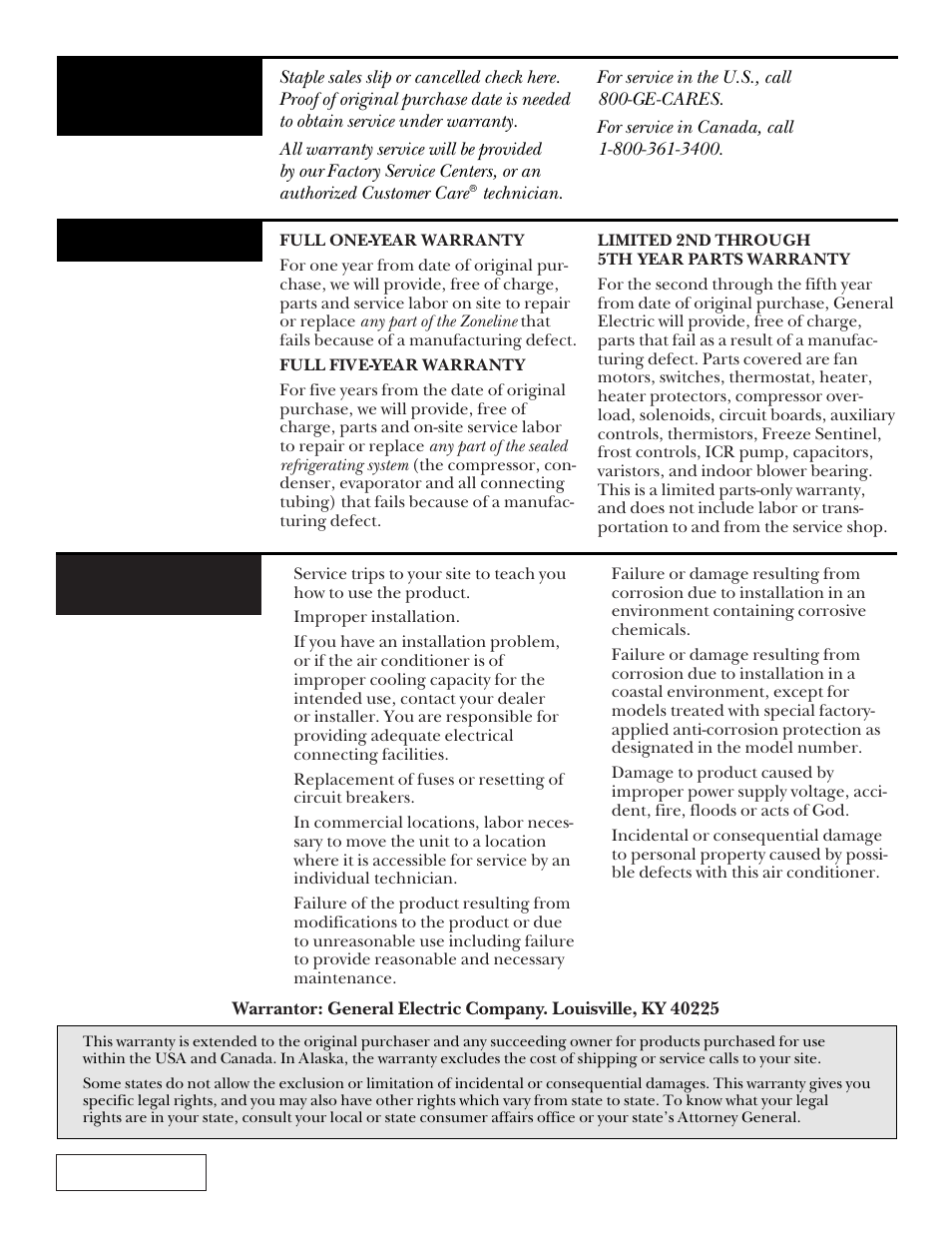 Warranty, Zoneline warranty, What is not covered | What is covered | GE ZONELINE 3200 User Manual | Page 24 / 24