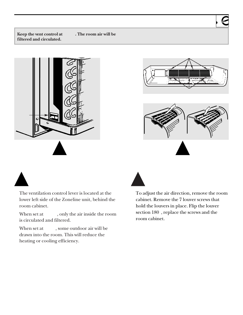 Energy tip, Ventilation control air direction | GE ZONELINE 3200 User Manual | Page 5 / 24