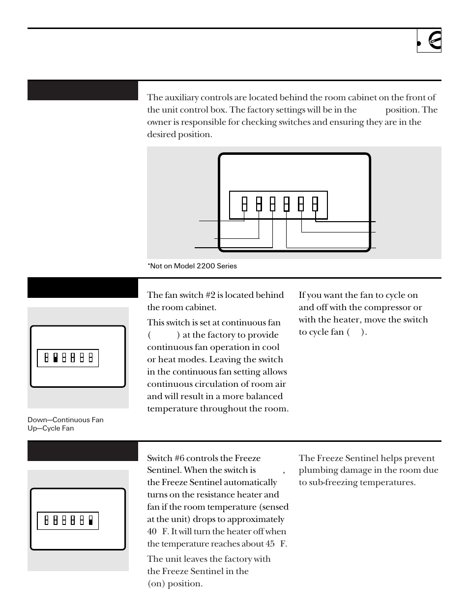 Freeze sentinel, Fan switch, Auxiliary controls | GE ZONELINE 3200 User Manual | Page 7 / 24