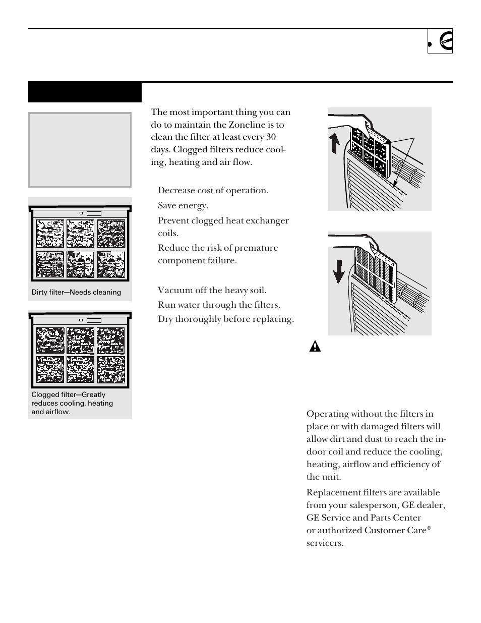 Air filters | GE ZONELINE 3200 User Manual | Page 9 / 24