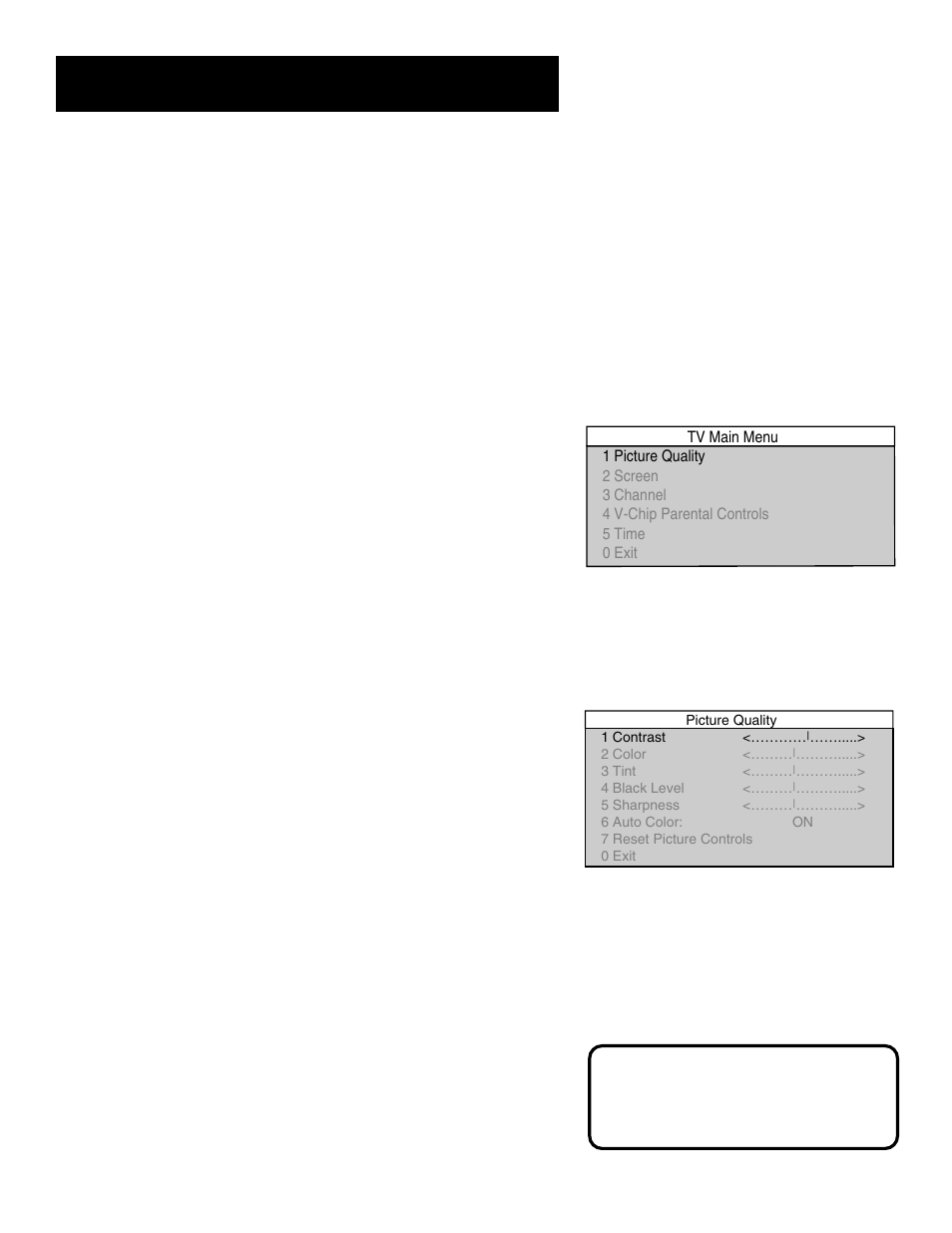 The menu system the point and select method, The picture quality menu, Tv main menu | GE MG27006 User Manual | Page 5 / 16