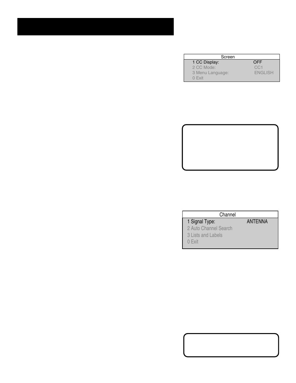 The menu system, The channel menu, The screen menu | GE MG27006 User Manual | Page 6 / 16