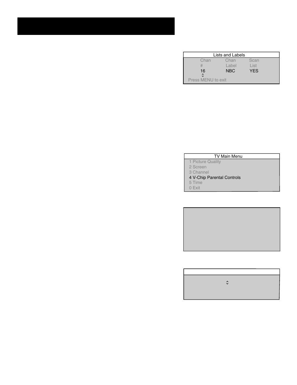 The menu system, V-chip and parental controls | GE MG27006 User Manual | Page 7 / 16