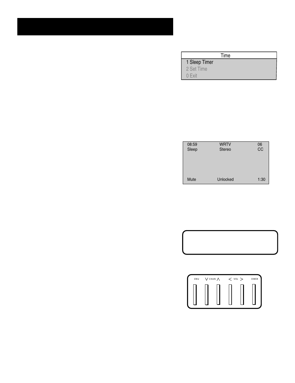 The menu system, Channel marker, The front panel | The time menu | GE MG27006 User Manual | Page 8 / 16