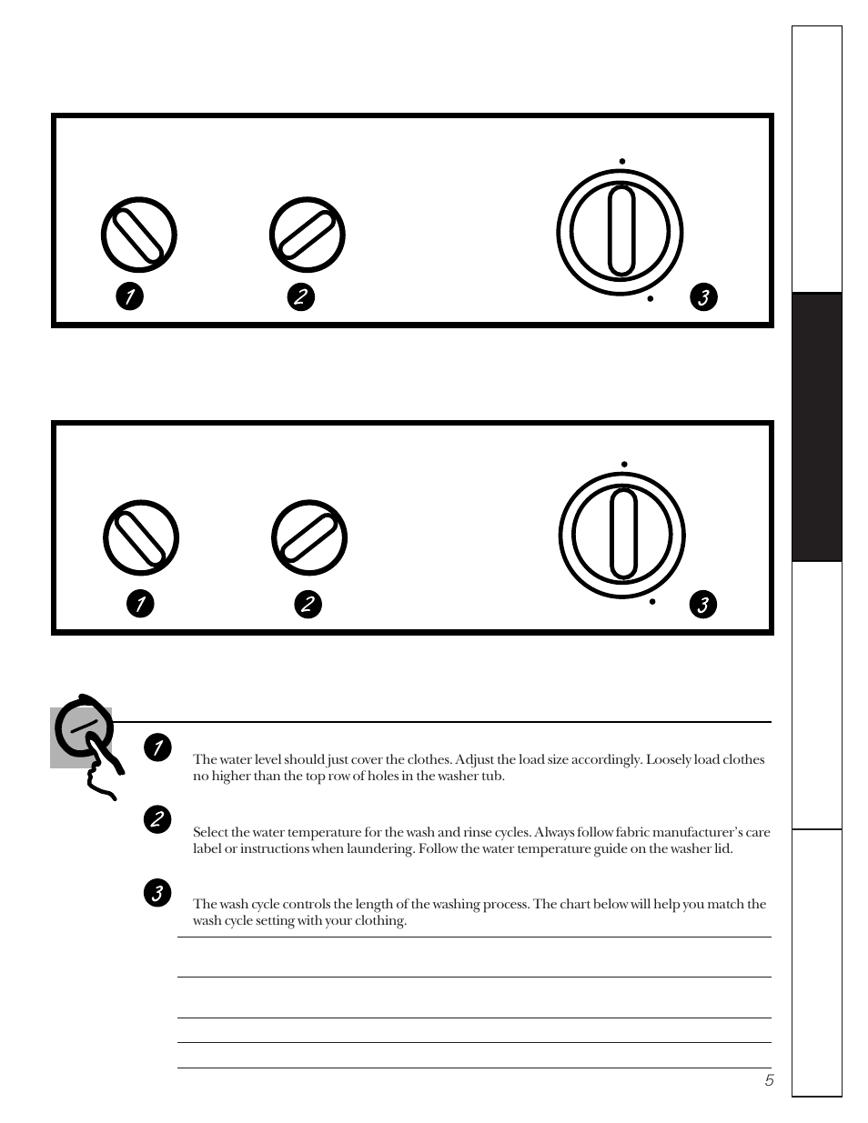 Control settings, Load size, Wash/rinse temperature | Wash cycle | GE VBXR2070 User Manual | Page 5 / 16