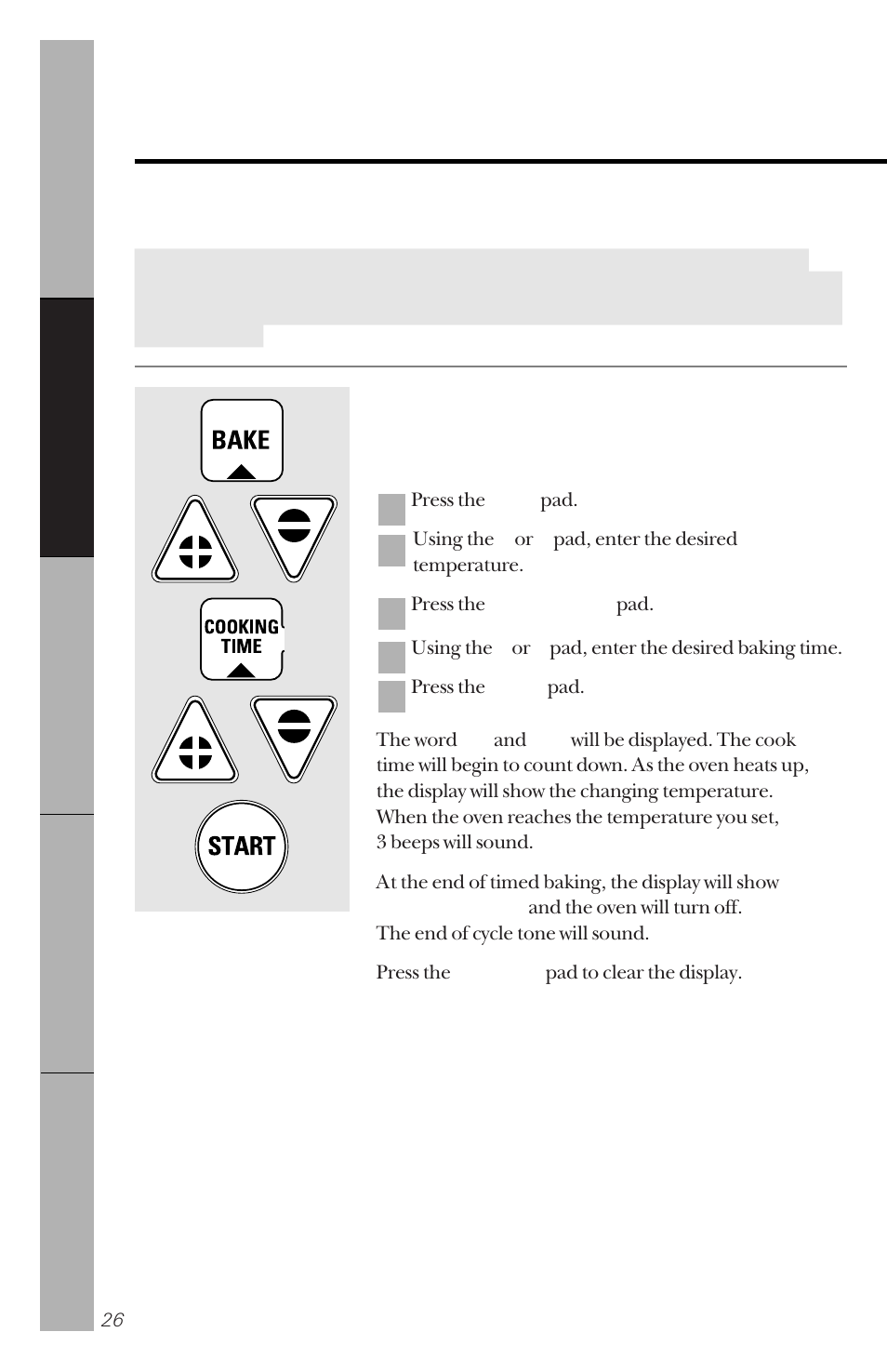 Timed baking and roasting, Timed baking and roasting .26,27, Using the timed baking and roasting features | GE 49-8827 User Manual | Page 26 / 60