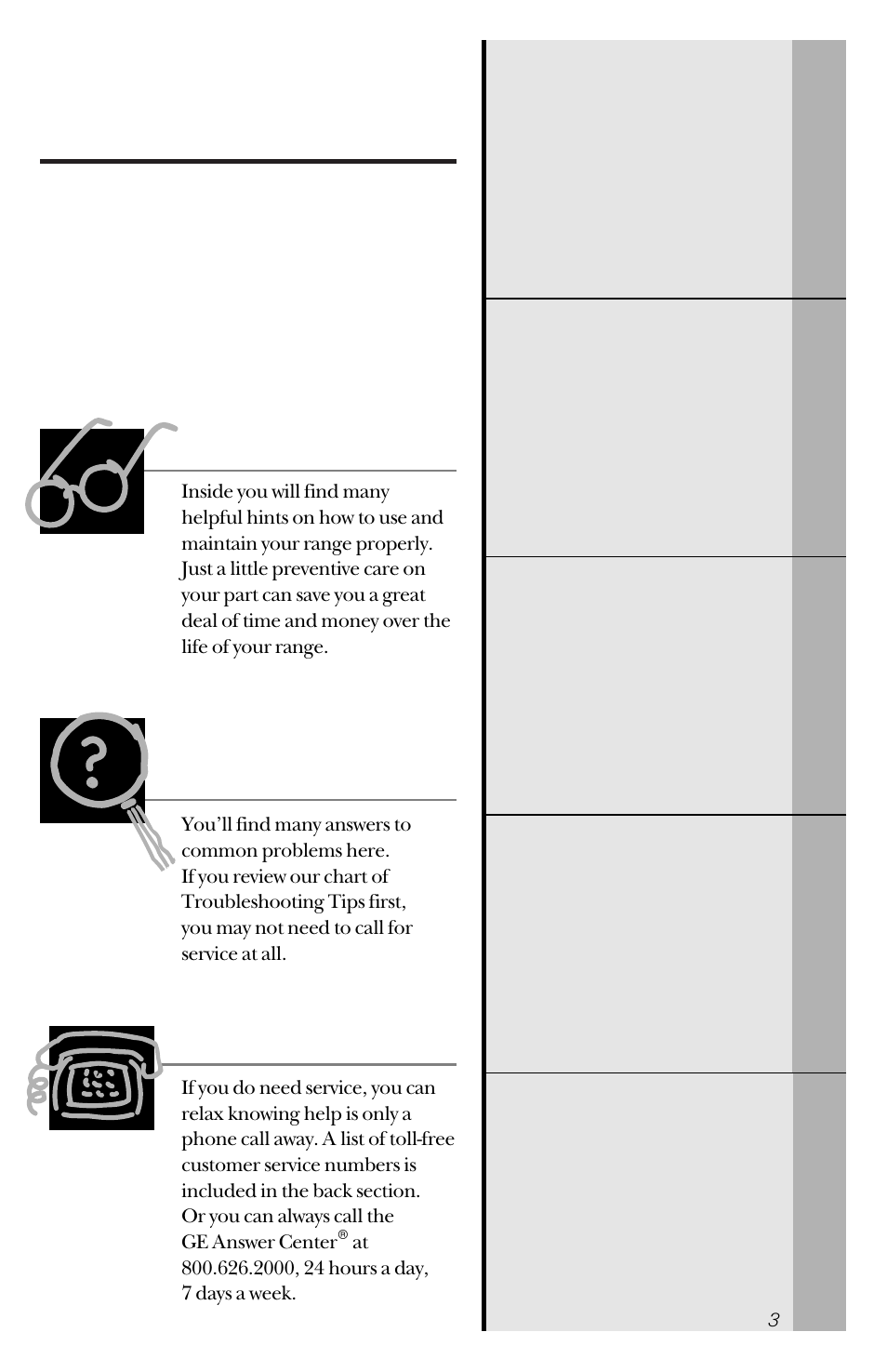 Safety information, Operating instructions, Installation instructions | Troubleshooting tips, Customer service, Ge & you, a service partnership, Read this manual, If you need service | GE 49-8827 User Manual | Page 3 / 60