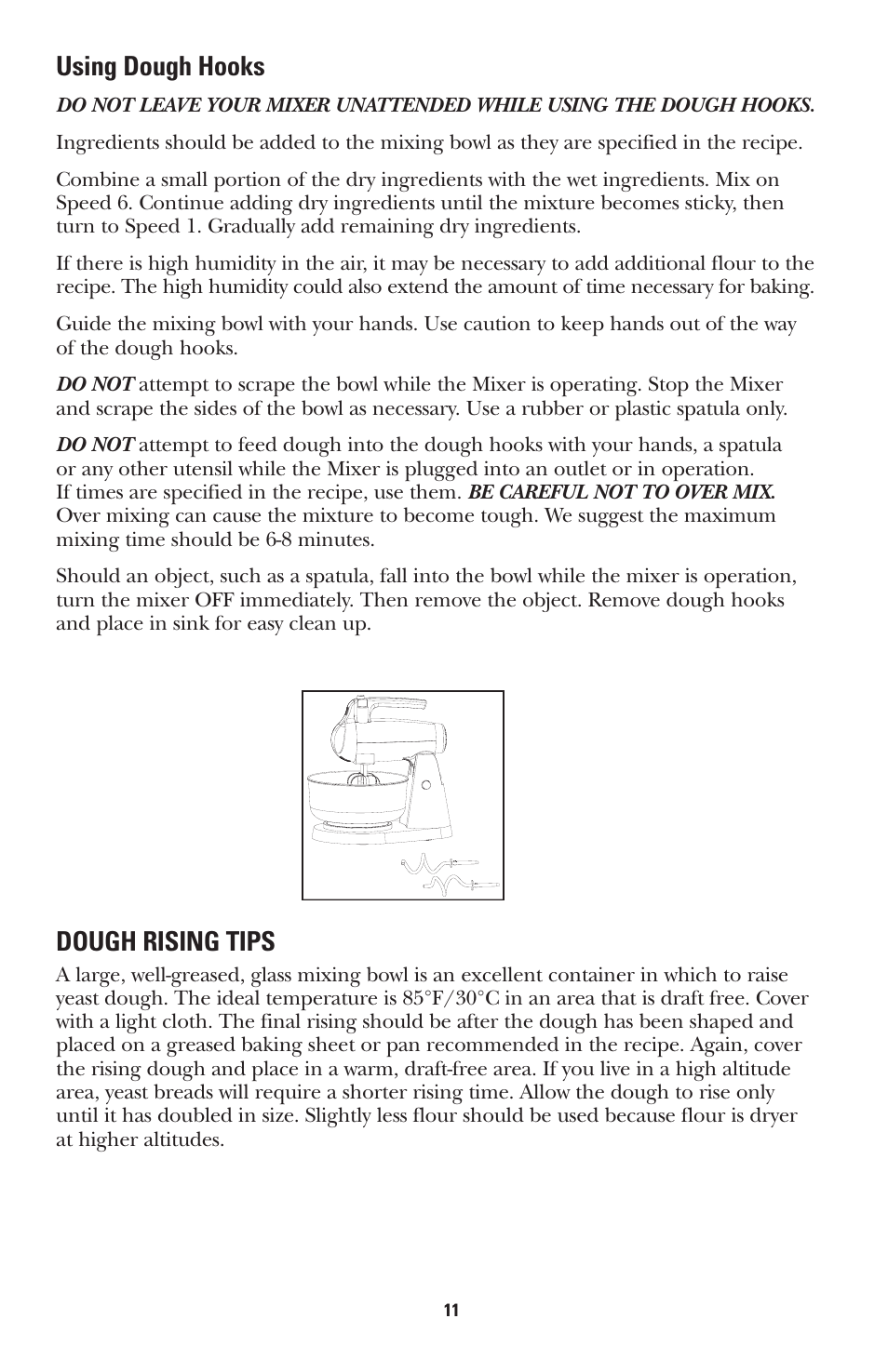 Using dough hooks, Dough rising tips | GE 681131689496 User Manual | Page 11 / 12