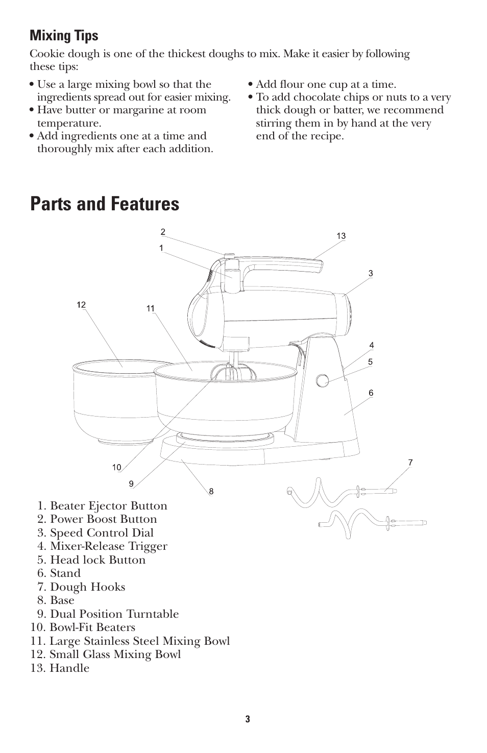 Parts and features, Mixing tips | GE 681131689496 User Manual | Page 3 / 12