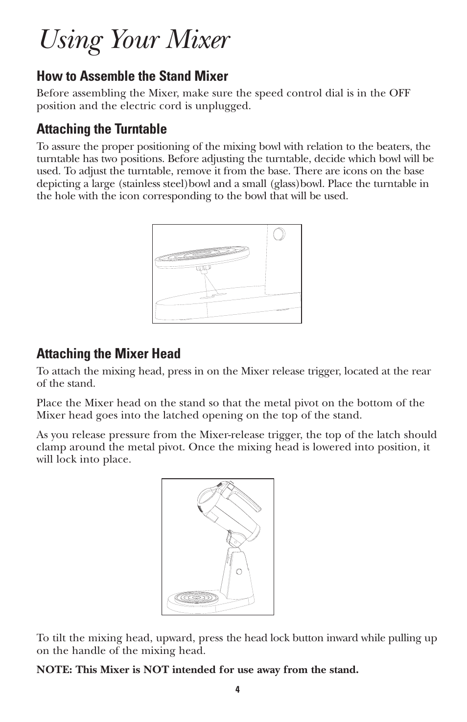 Using your mixer | GE 681131689496 User Manual | Page 4 / 12