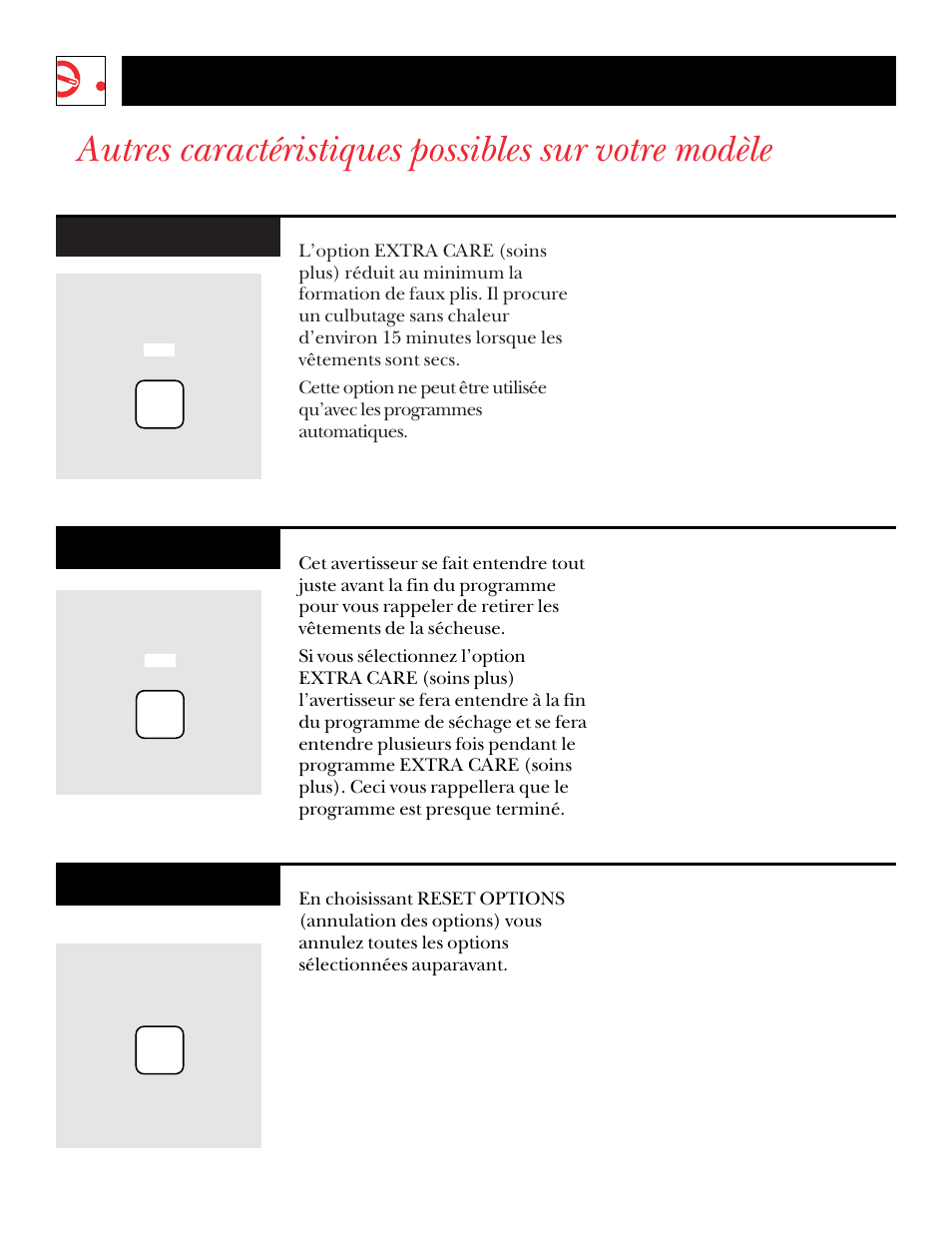 Autres caractéristiques possibles sur votre modèle, Directives de fonctionnement | GE UPSQ495ET User Manual | Page 32 / 74