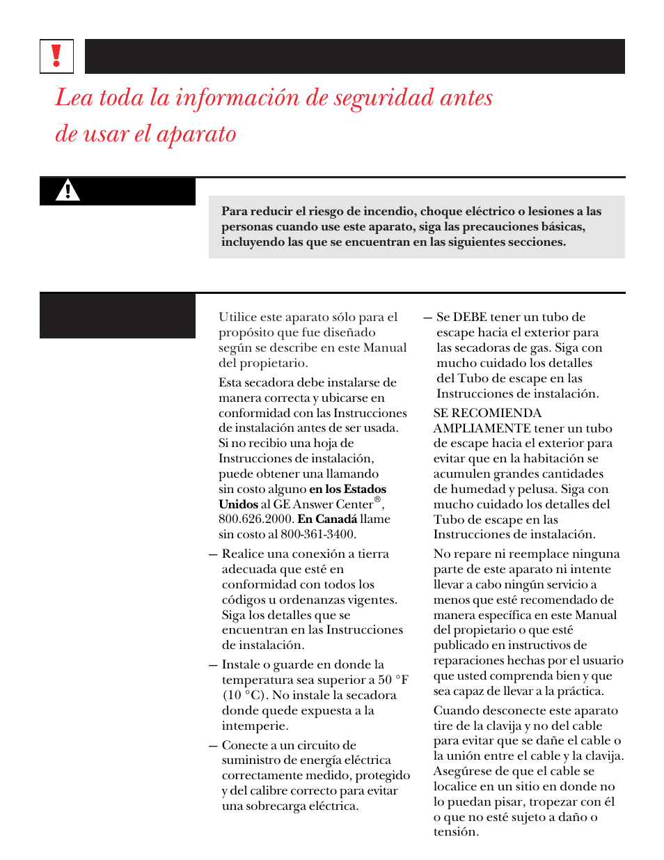 Información importante de seguridad | GE UPSQ495ET User Manual | Page 52 / 74