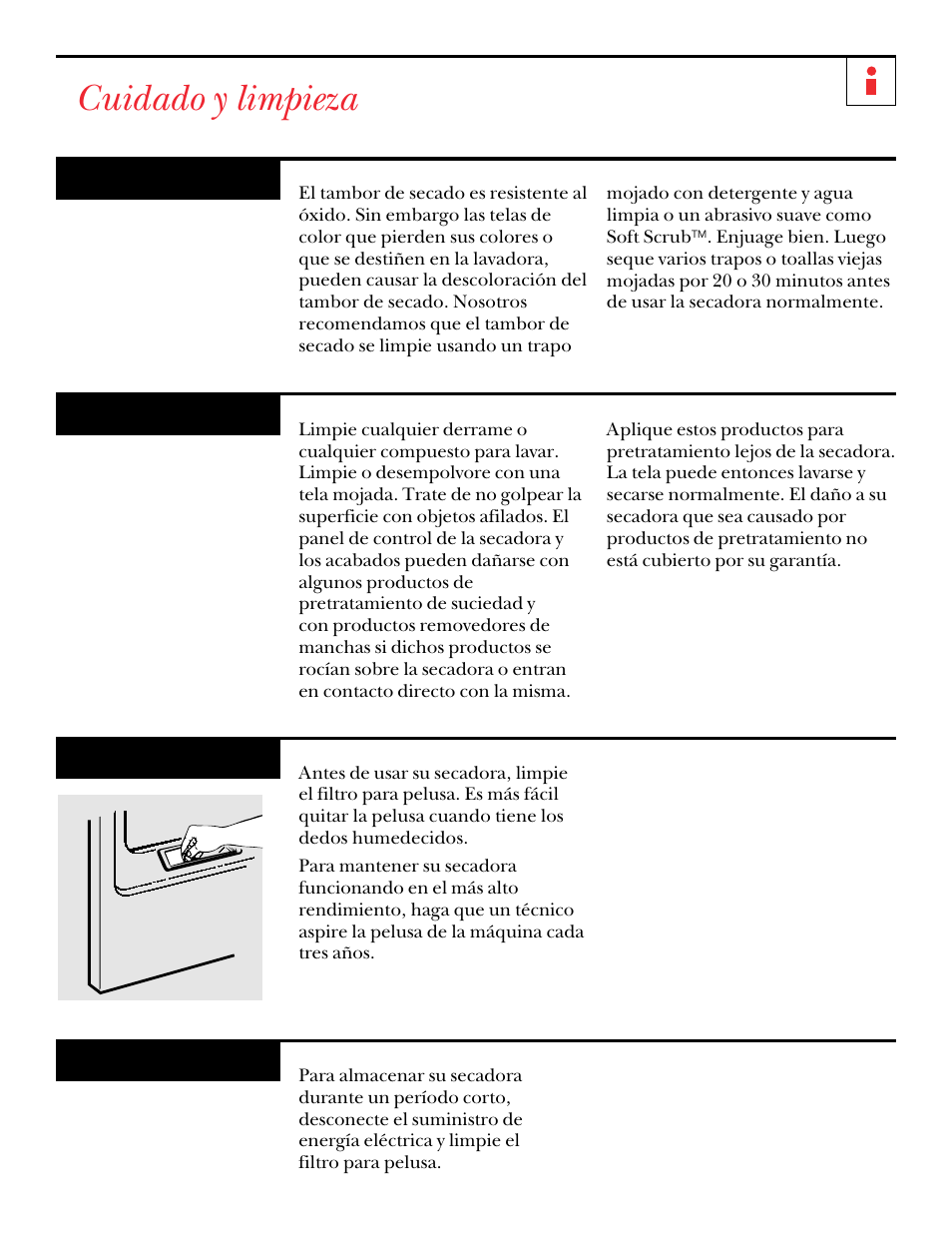 Cuidado y limpieza | GE UPSQ495ET User Manual | Page 63 / 74