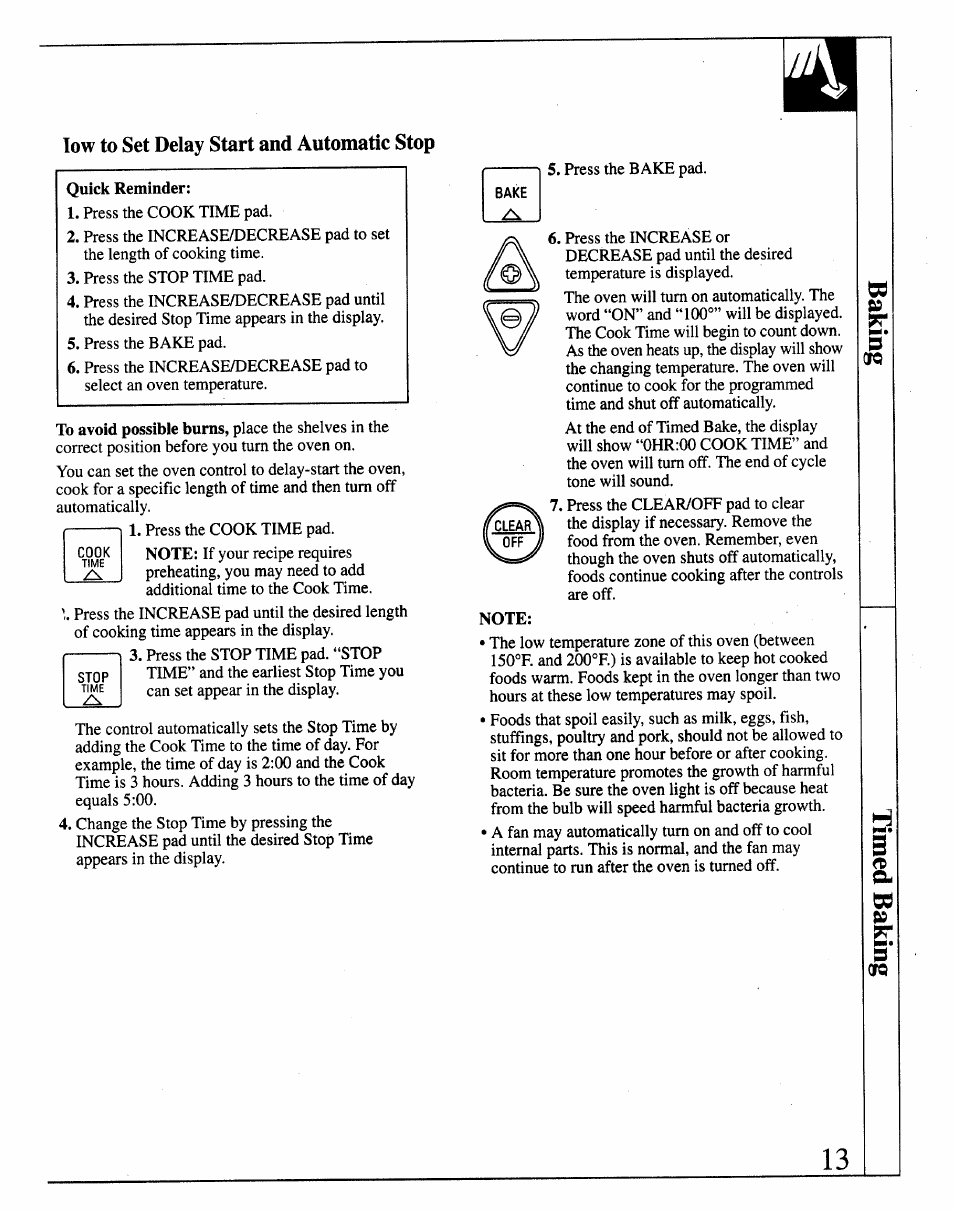 Low to set delay start and automatic stop, Oro 13 | GE JRP14 User Manual | Page 13 / 28