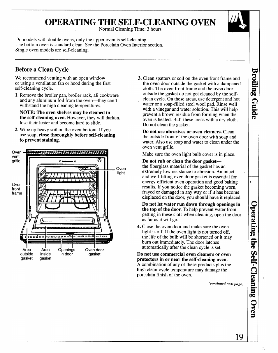 Operating the self-cleaning oven, Before a clean cycle | GE JRP14 User Manual | Page 19 / 28