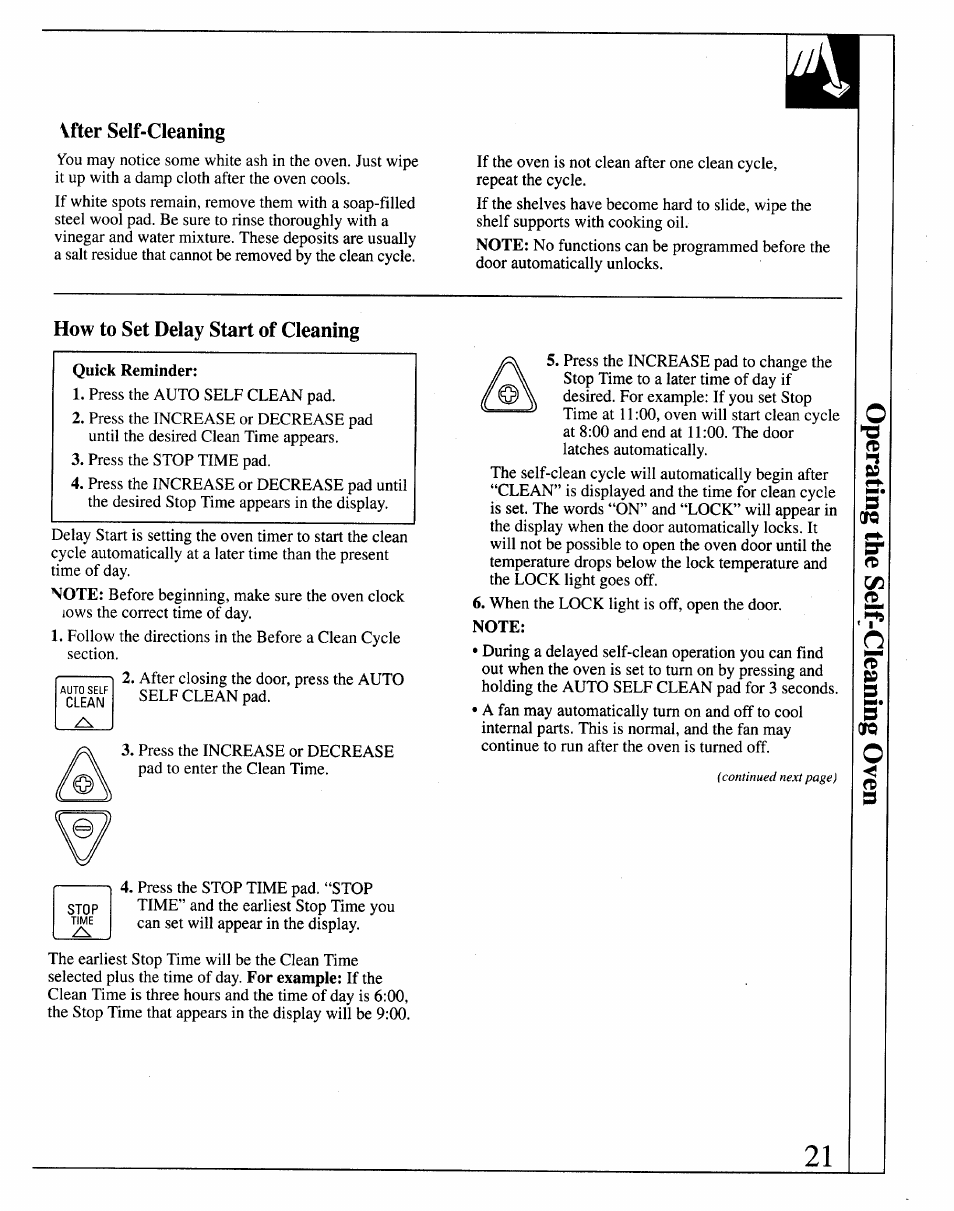 Vfter self-cleaning, How to set delay start of cleaning | GE JRP14 User Manual | Page 21 / 28