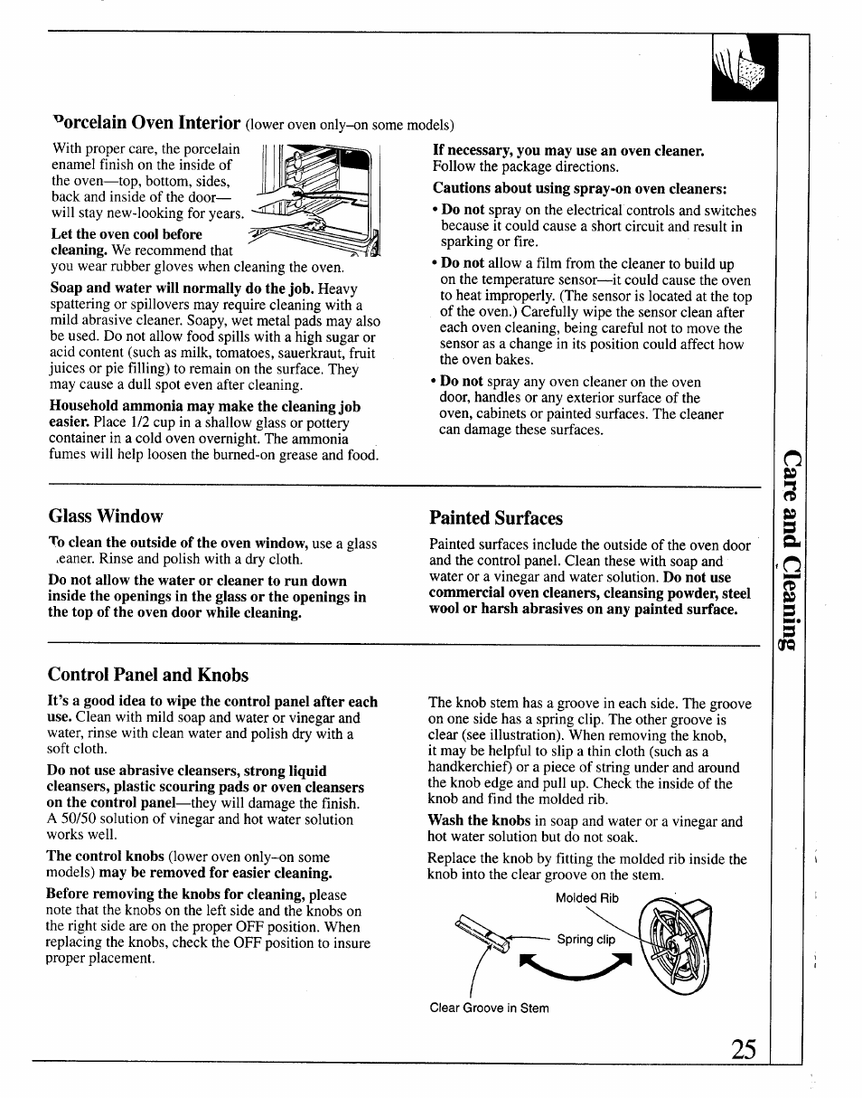 Glass window, Painted surfaces, Control panel and knobs | GE JRP14 User Manual | Page 25 / 28