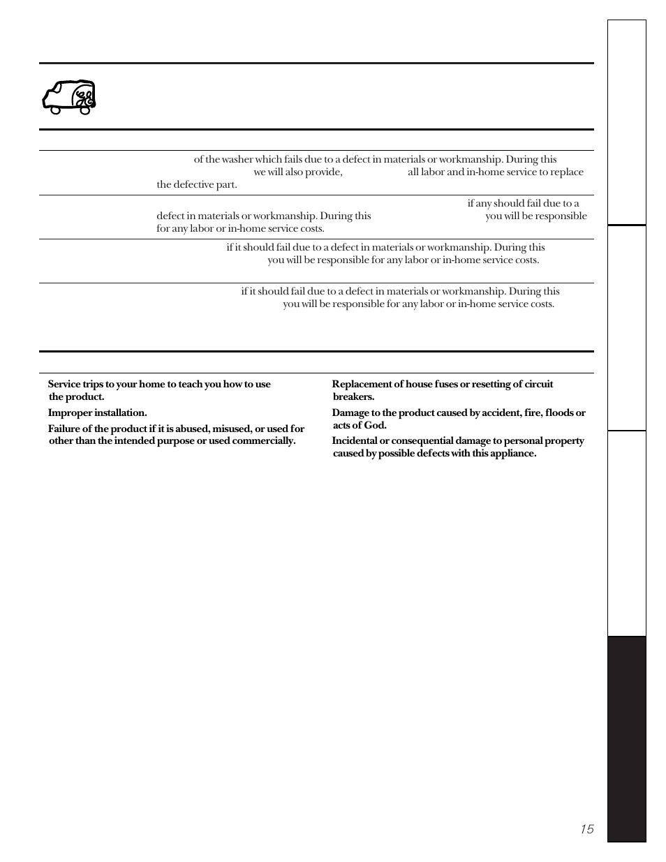 Customer service, Warranty, Ge washer warranty | GE WCXR1070 User Manual | Page 15 / 16