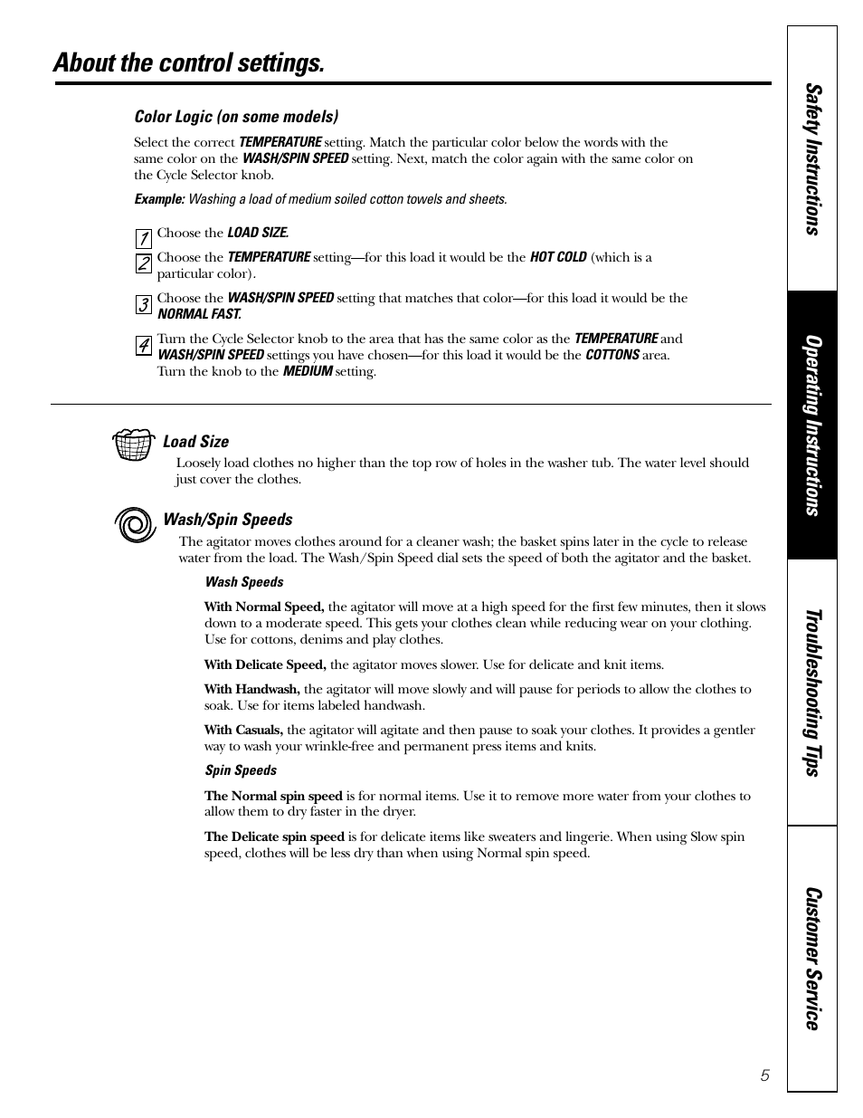 43 2 1 about the control settings | GE WBSE6210 User Manual | Page 5 / 18