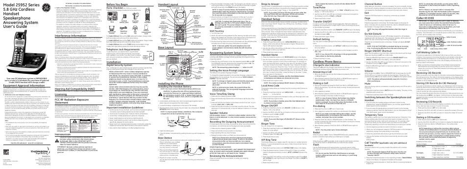 GE 00017254 User Manual | 2 pages