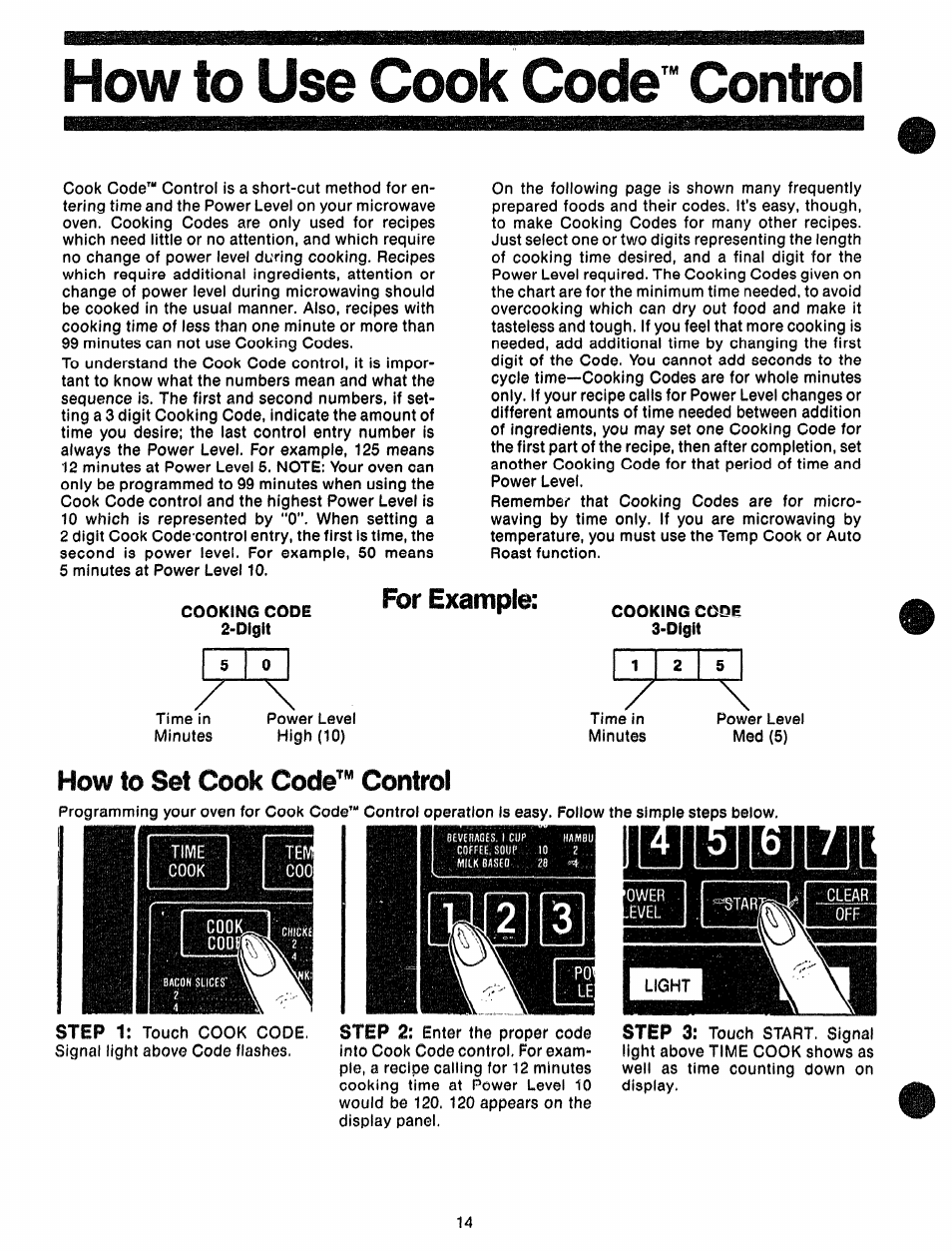 How to use cook code" control, For example, How to set cook code^*” control | GE 49-4562 User Manual | Page 14 / 23